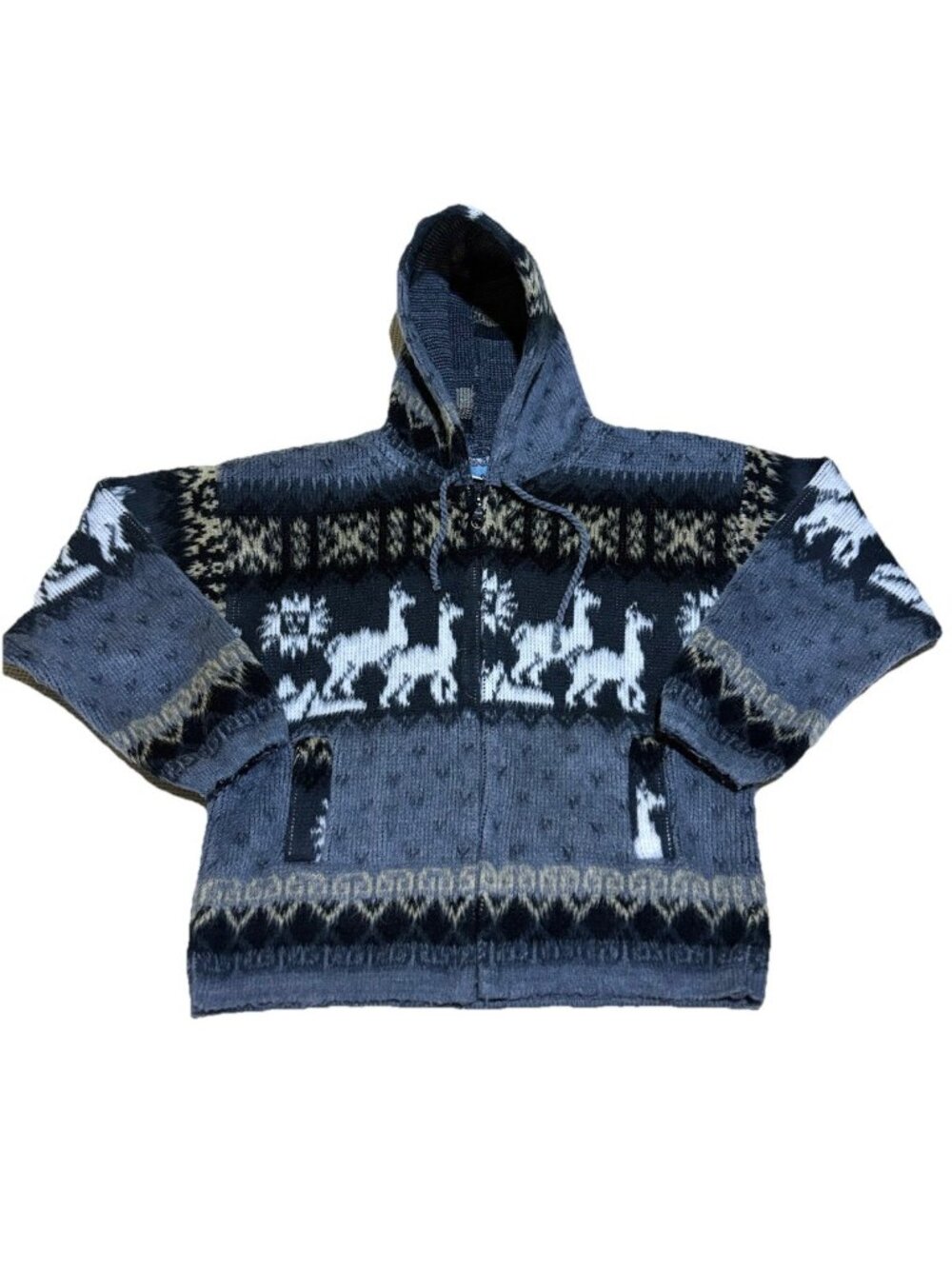 Vintage Yari Artesanias Wool Alpaca Hoodie Sweater Ecuador Llama Full Zip 6 Boho